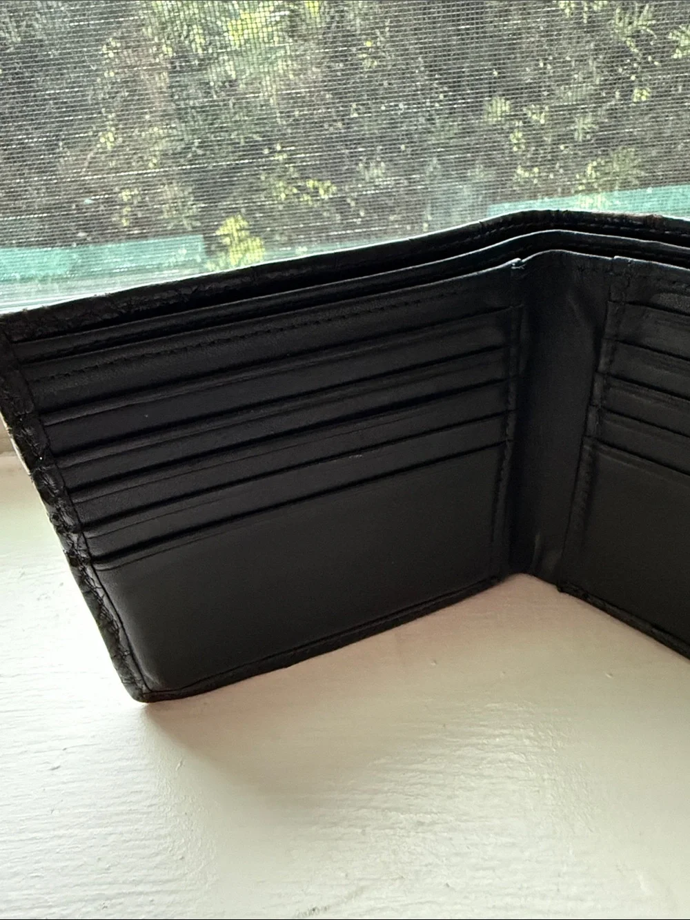 100% Pure African Alligator Black Leather Men's Bifold Wallet. African Markings